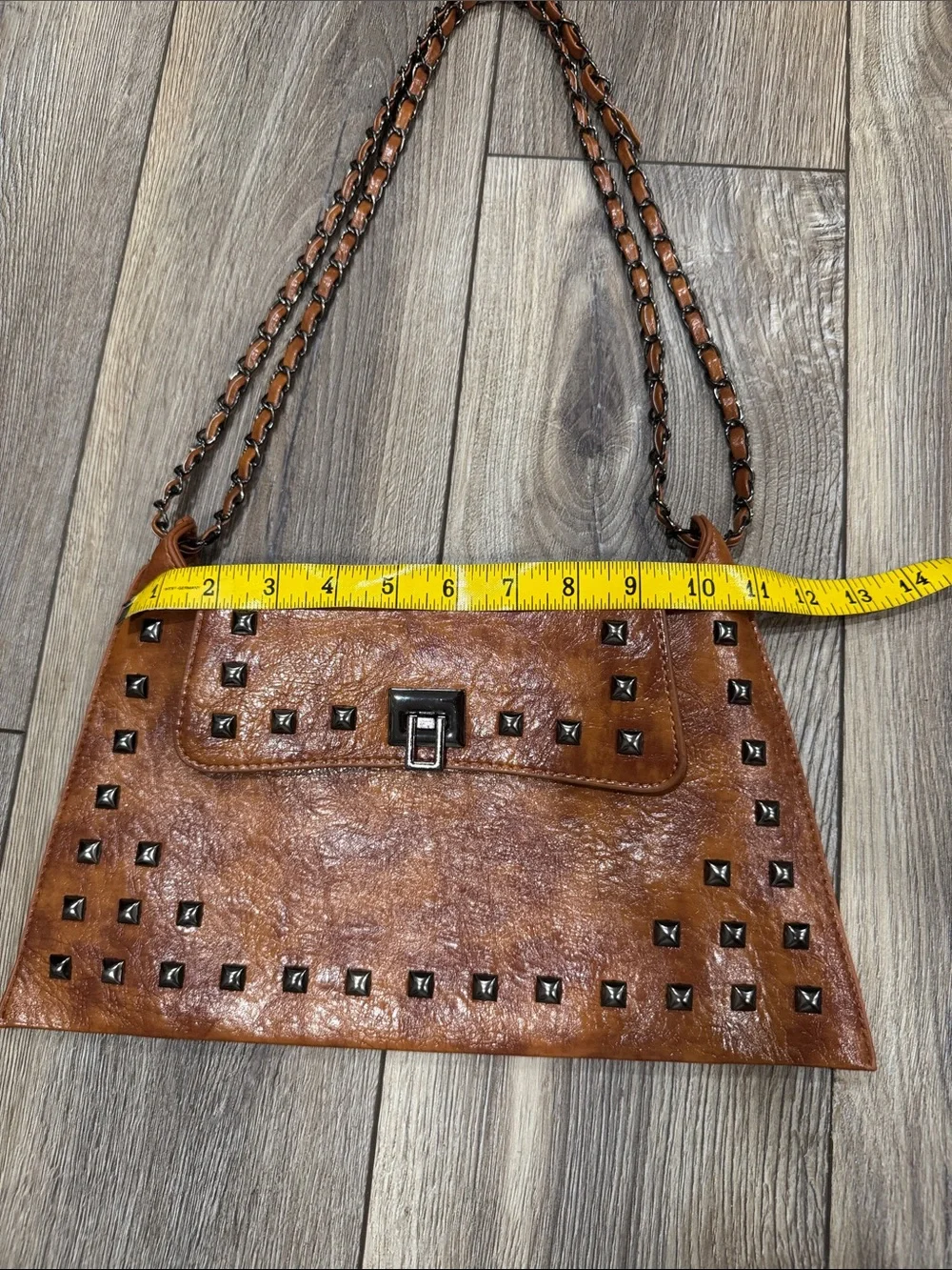 Festival Studded Cognac Brown Vegan Leather Crossbody Shoulder Bag Crossbody